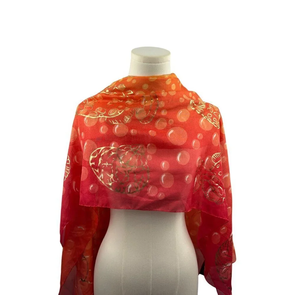 Art Of The Scarf Womens Silk Blend Orange & Red Oceanic Print Scarf